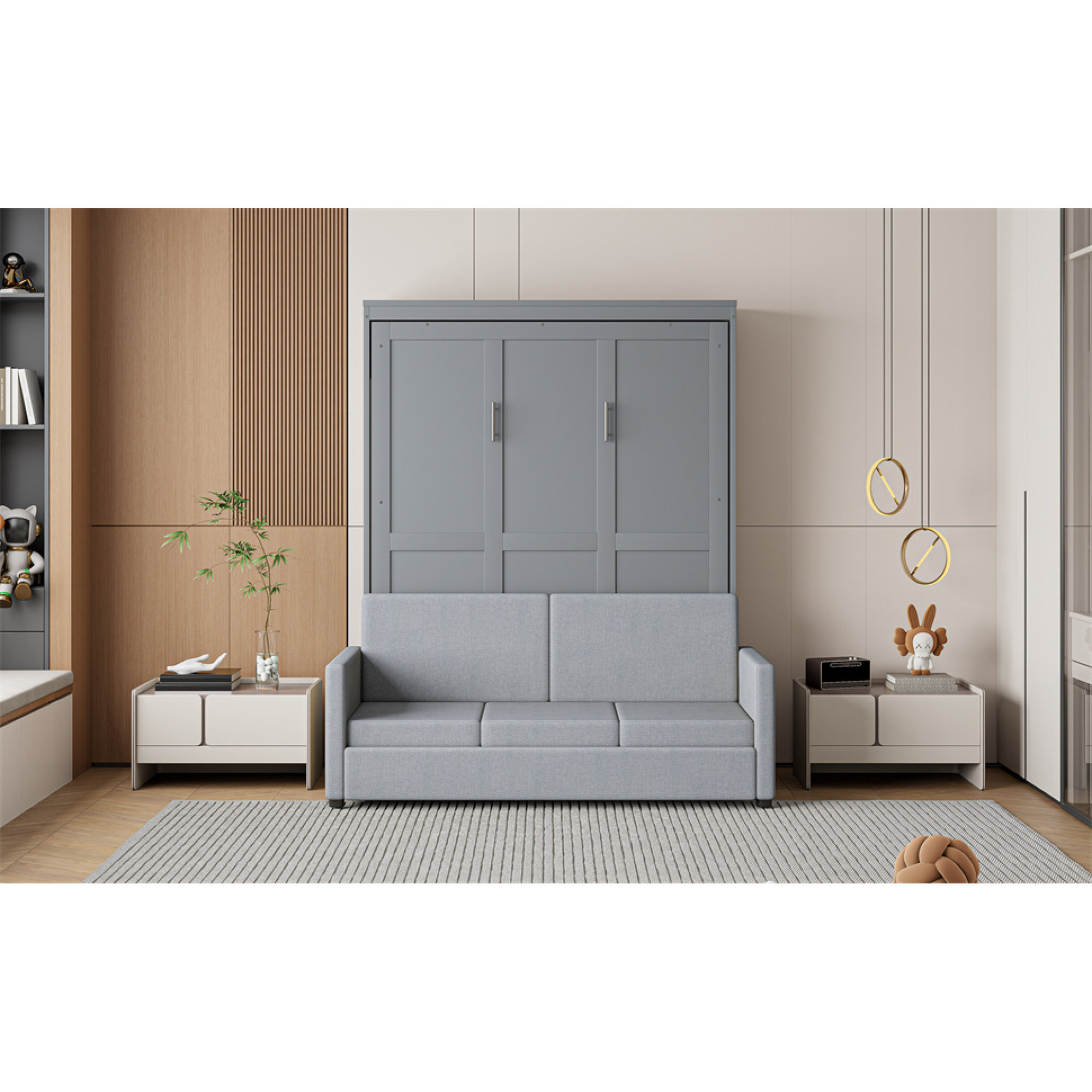 Full Size Murphy Bed Wall Bed,Gray main image 1